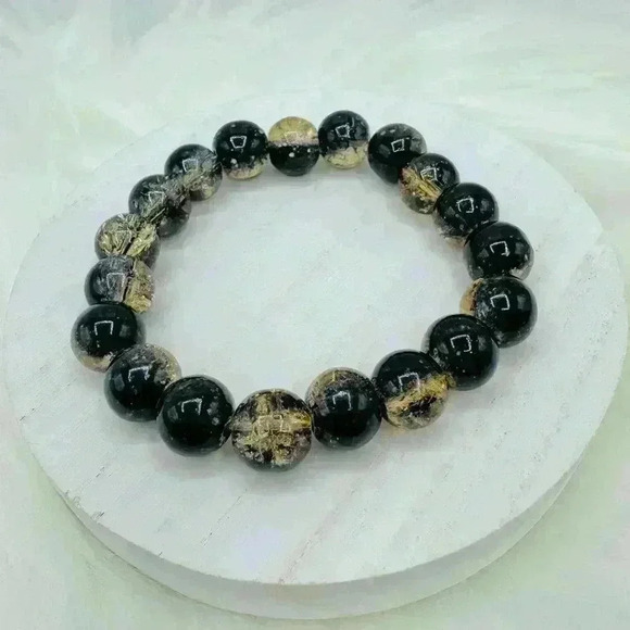 Jewelry - Gold & Black Glass Beaded Bracelet